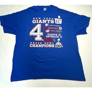 New York Giants T-Shirt NFL 4X Super Bowl Champions XLVI Blue 2XL Cotton